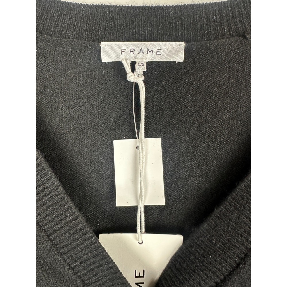 FRAME 100% Cashmere Linked Cardigan Sweater Long Sleeve Button Black Size Large - Picture 6 of 16